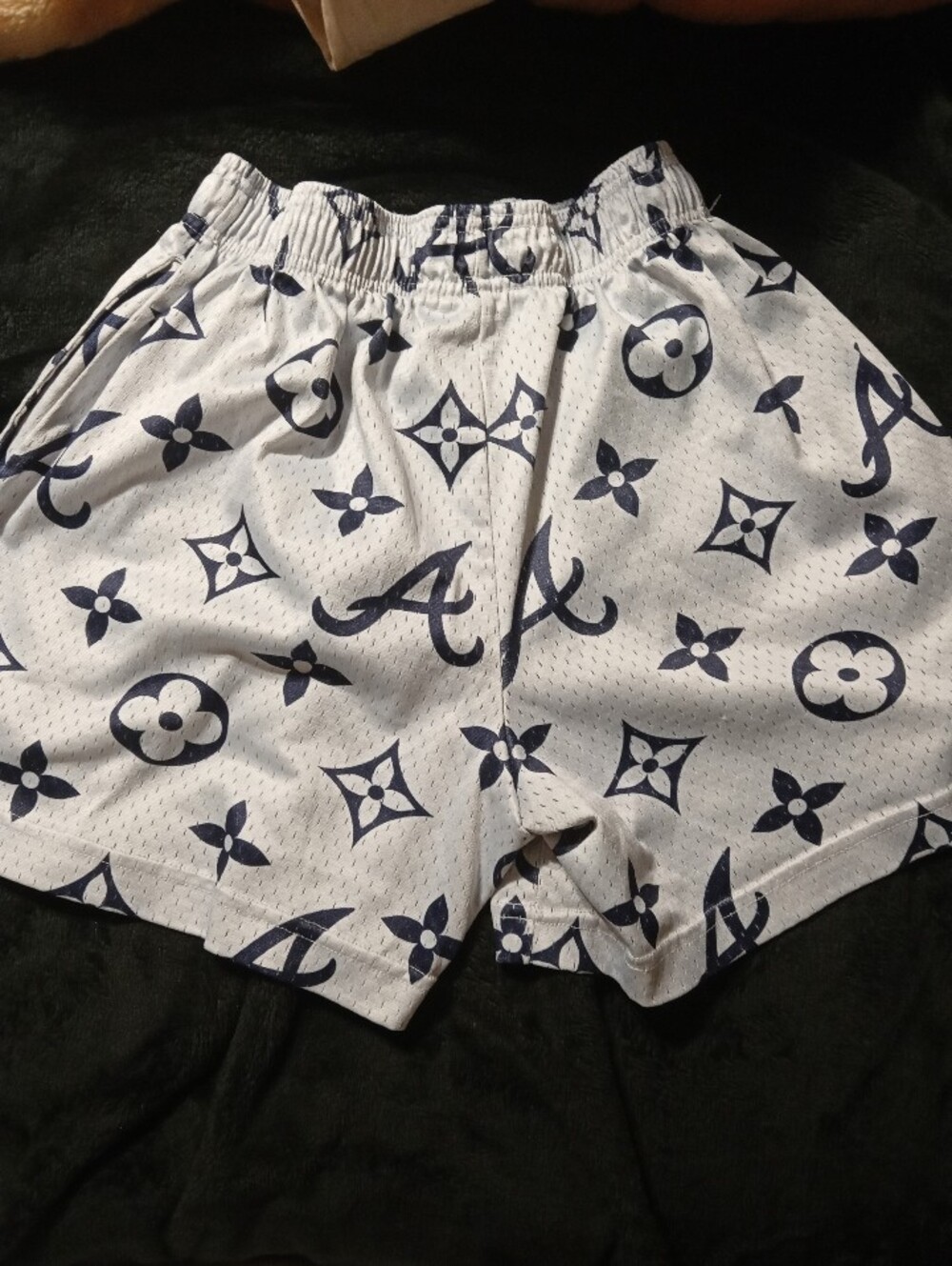 White Athletic Shorts with Monogram Print